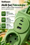4’lü Akıllı Priz Tek Dokunuşla Fiş Çıkarma 2 Metre Kablo 2 Type-C + USB 15W Hızlı Şarj 3680W-3
