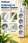 4’lü Akıllı Priz Tek Dokunuşla Fiş Çıkarma 2 Metre Kablo 2 Type-C + USB 15W Hızlı Şarj 3680W Krem-2