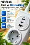 4’lü Akıllı Priz Tek Dokunuşla Fiş Çıkarma 2 Metre Kablo 2 Type-C + USB 15W Hızlı Şarj 3680W Krem-3