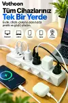 4’lü Akıllı Priz Tek Dokunuşla Fiş Çıkarma 2 Metre Kablo 2 Type-C + USB 15W Hızlı Şarj 3680W Krem-4