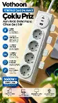 4’lü Akıllı Priz Tek Dokunuşla Fiş Çıkarma 2 Metre Kablo 2 Type-C + USB 15W Hızlı Şarj 3680W Krem-1