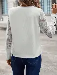 Kadın Uzun Kollu Bisiklet Yaka Kolları çiçekli Waffle Bluz-2