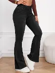 Kadın Yüksek Bel Cepli İspanyol Paçalı Kot Jeans Pantolon-7