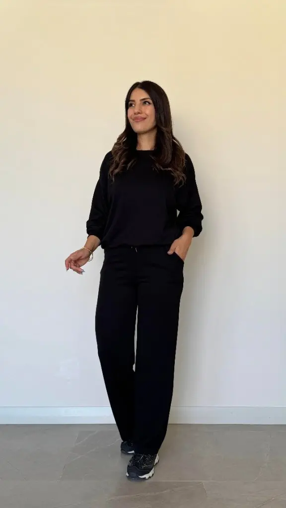 Kadın Uzun Kollu Bisiklet Yaka Viskon Iki Iplik Bluz Ve Pantolon Ikili Takım