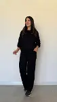 Kadın Uzun Kollu Bisiklet Yaka Viskon Iki Iplik Bluz Ve Pantolon Ikili Takım-1