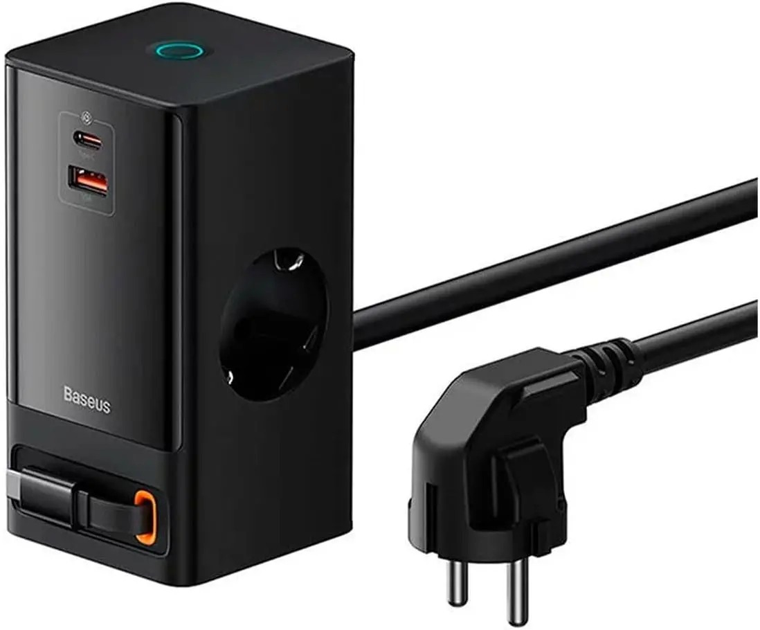 OS- PowerCombo Dijital Priz 2AC+1U+1C+Geri Çekilebilir-C 65W 1.5m Güç Kablosu ile AB Siyah