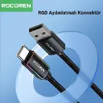 Type-C to USB-A RGB Aydınlatmalı 3A Hızlı Şarj ve Data Kablosu 1 Metre-2