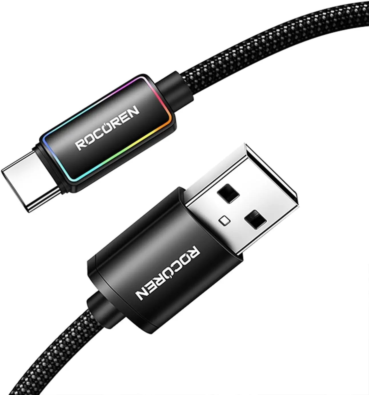Type-C to USB-A RGB Aydınlatmalı 3A Hızlı Şarj ve Data Kablosu 1 Metre