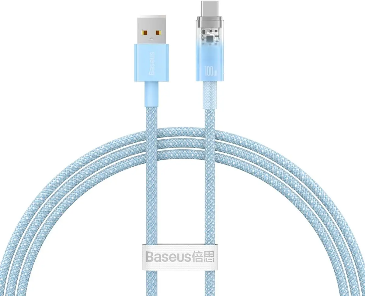 Explorer Serisi Hızlı Şarj Kablosu Akıllı Sıcaklık Kontrolü USB to Type-C 100W, 1m, Mavi