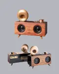 Retro Gramafon Bluetooth Hoparlör Çift Stereo Sesli FM Radyo Destekli-4