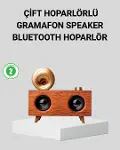 Retro Gramafon Bluetooth Hoparlör Çift Stereo Sesli FM Radyo Destekli-1