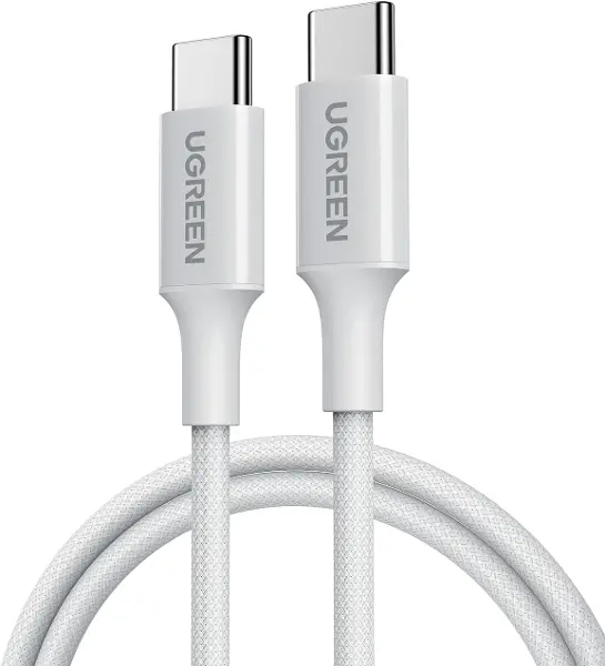 USB-C 60W 3A QC PD Örgülü Hızlı Şarj Kablosu, 1 Metre, Beyaz, 35218