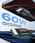 USB-C 60W 3A QC PD Örgülü Hızlı Şarj Kablosu, 1 Metre, Beyaz, 35218-3