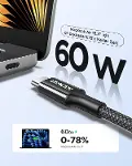 USB-C 60W 3A QC PD Örgülü Hızlı Şarj Kablosu, 1 Metre, Beyaz, 35218-5