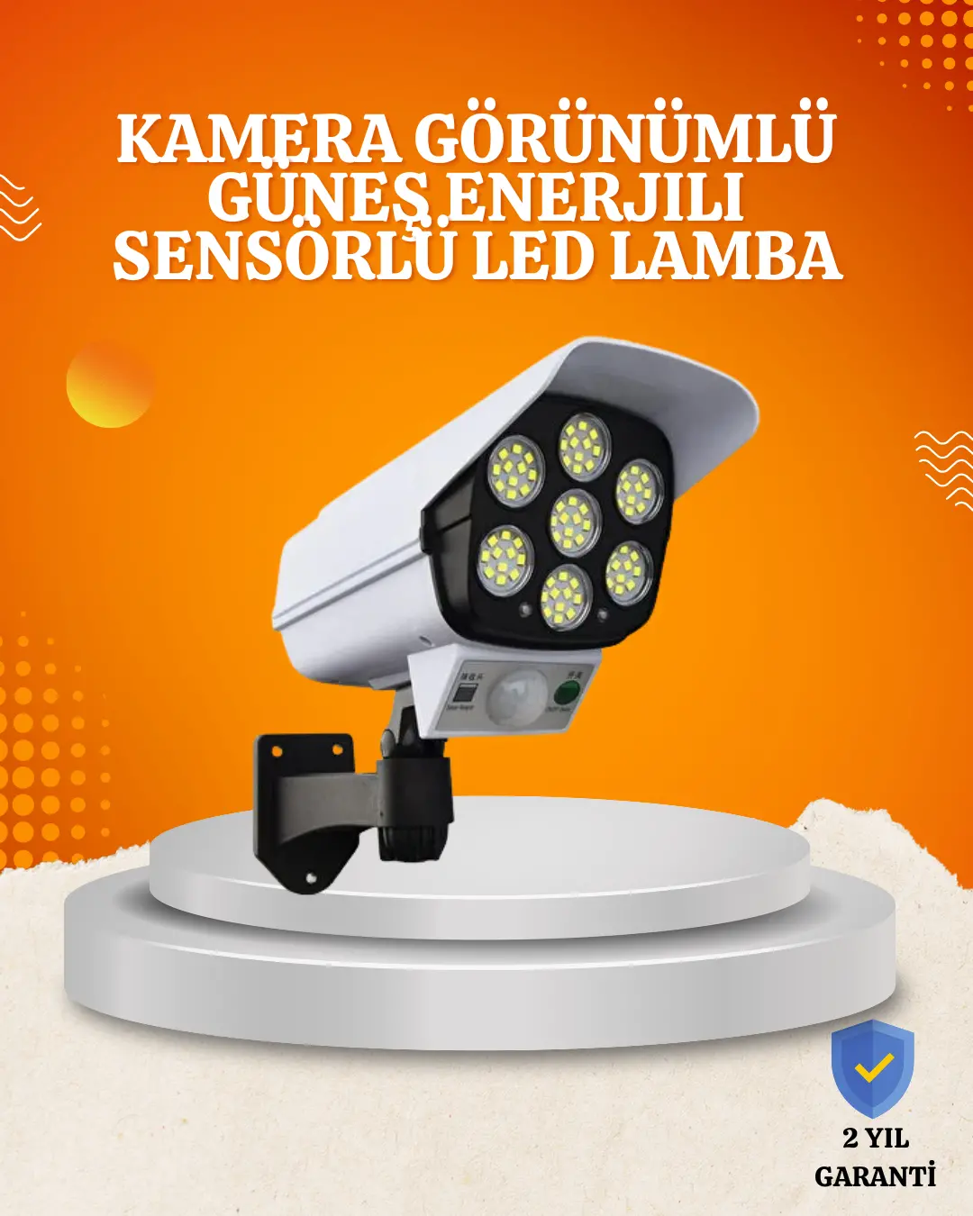 Solar Şarjlı Hareket Sensörlü LED Dış Mekan Lambası Kamera Tasarımlı Güvenlik Işığı