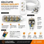 3 Metre Uzatma Kablosu, Topraklı Elektrik Uzatma Kablosu, Dayanıklı PVC Kablolu Güç Uzatma Kablosu,-5