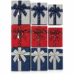 3PCS KARE ÇİZGİLİ MİX RENKLİ KARTON HEDİYE KUTUSU KURDELALI 19-17-15CM-2