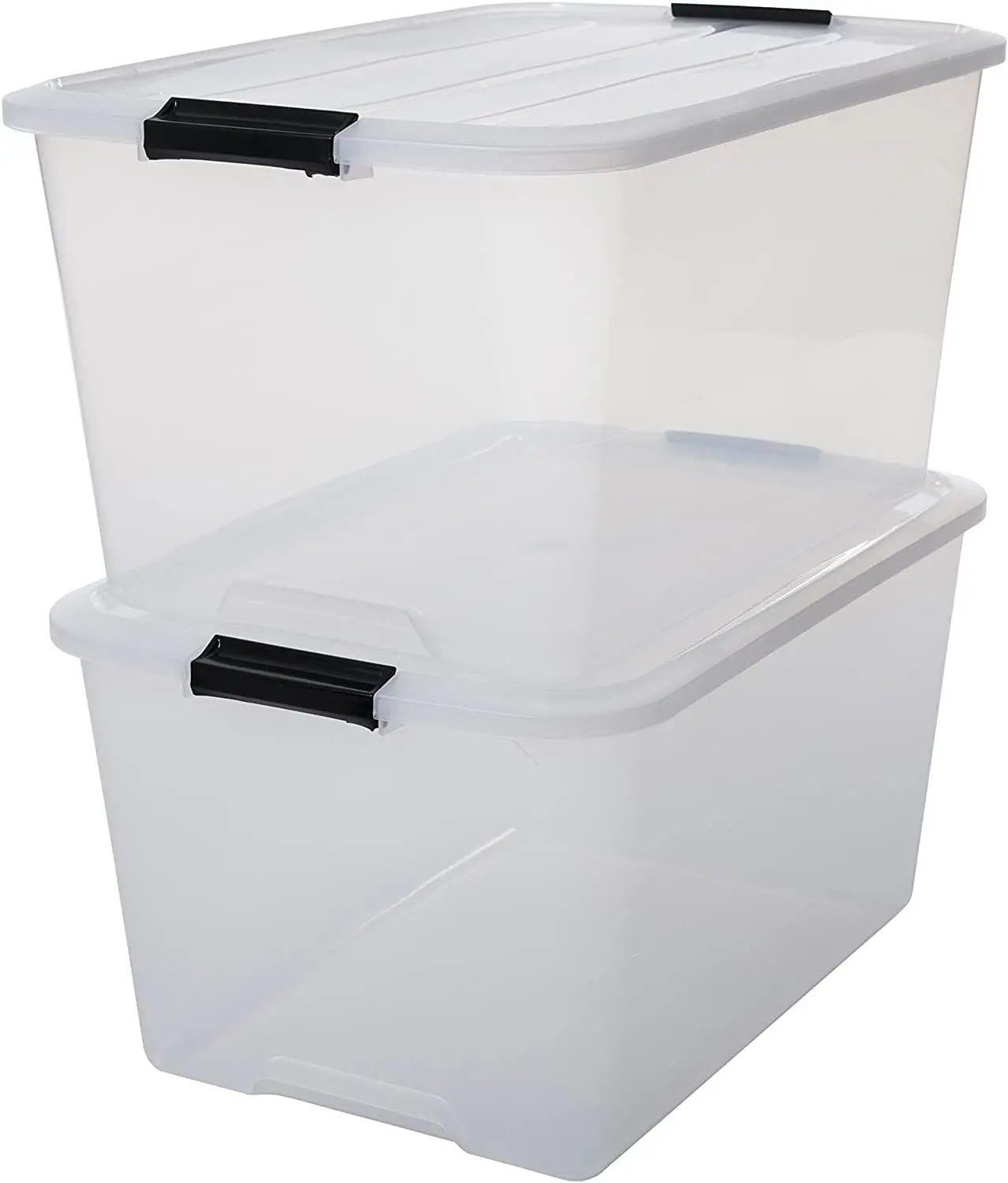 Kapaklı Plastik Saklama Kutuları, 45L, 2'li Set, Şeffaf