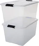 Kapaklı Plastik Saklama Kutuları, 45L, 2'li Set, Şeffaf-1