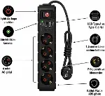Yeni 4lü Akım Korumalı Grup Priz 1,5 Metre Bakır Kablolu, 5V 2,4A USB ve Type-C ile Şarj, Anahtarlı-2