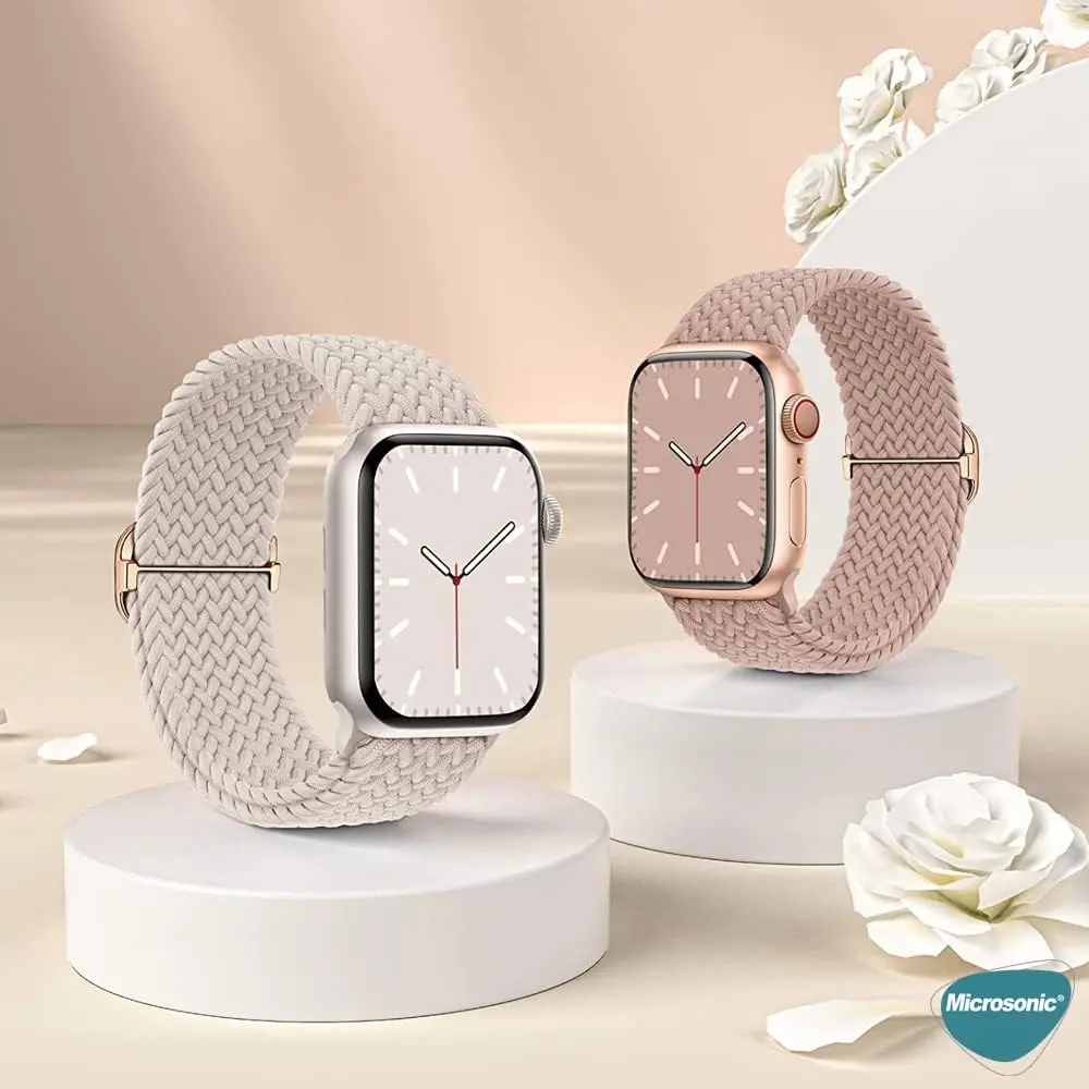 Apple Watch Series 9 45mm için Kordon Knitted Fabric Loop Kırmızı [Watch Series 9 45mm ile Uyumlu Ko
