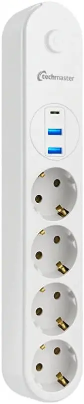 2 Usb+Type-C Akım Çocuk Korumalı 4lü Priz 2mt Beyaz