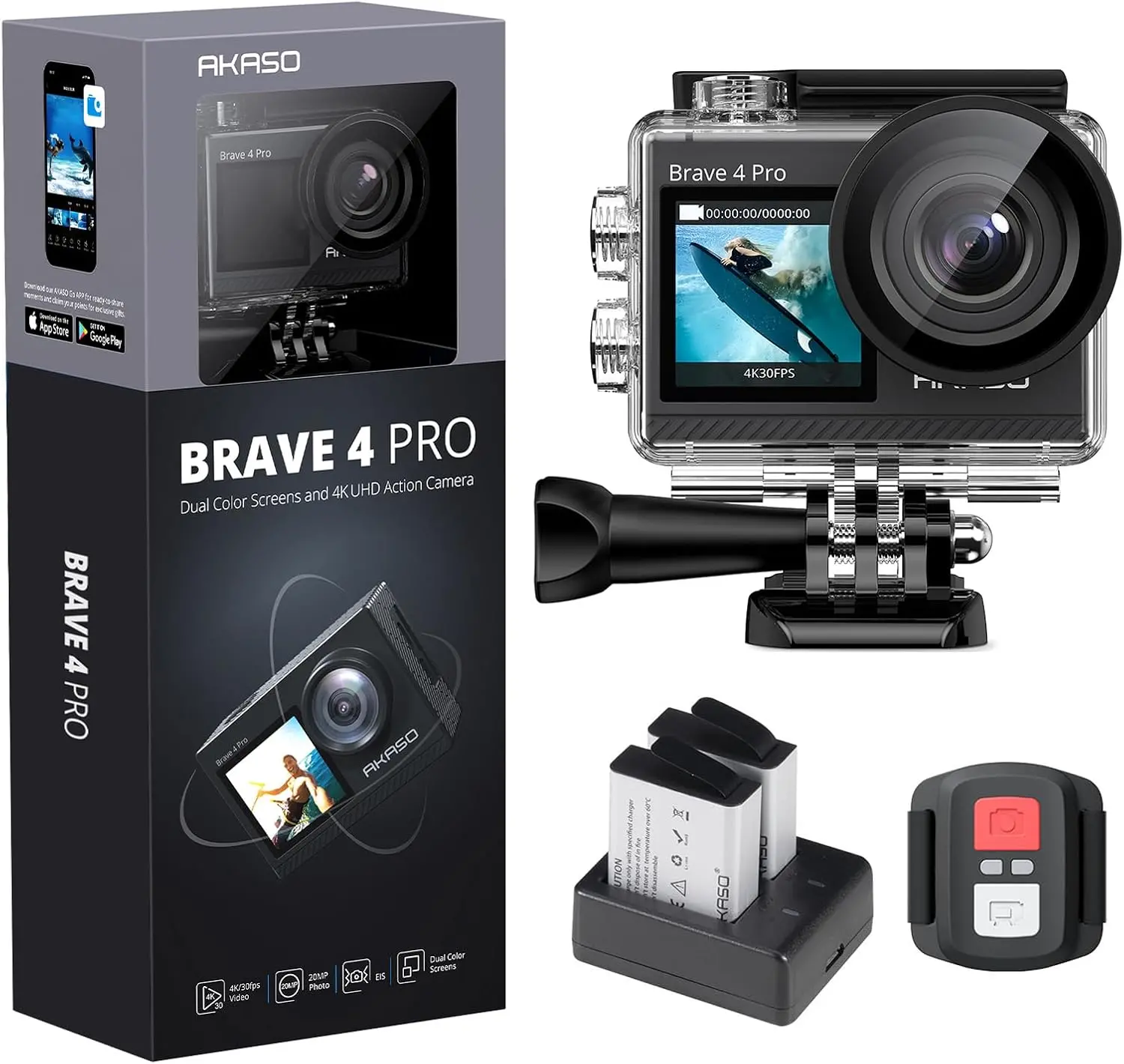 Brave 4 Pro Aksiyon Kamerası 4K Su Geçirmez Su Altı Kamerası 40 m - Ultra HD 20MP 170° Geniş Açılı W