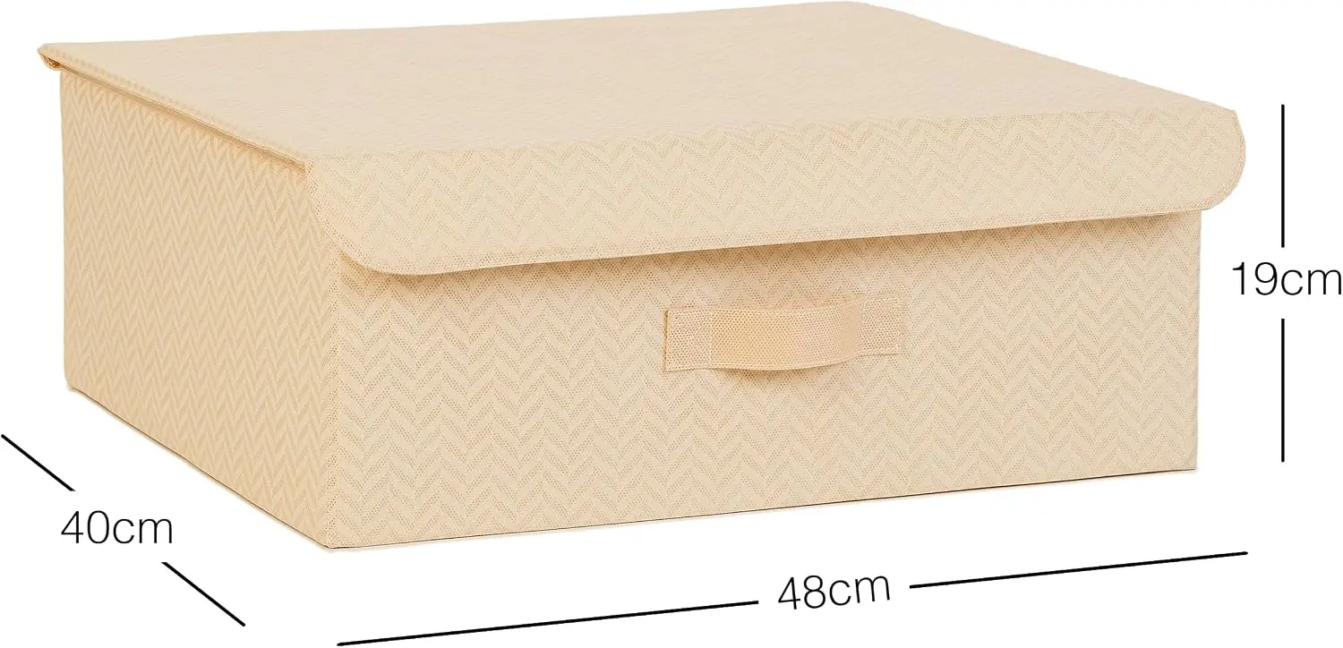 Bej Balıksırtı Kapaklı Kutu 48 x 40 x 19 cm