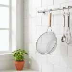 Ahşap Saplı Paslanmaz Çelik Süzgeç, Büyük Boy Metal Süzgeç 24 * 10 Cm - Estetik ve Dayanıklı: Ahşap-4