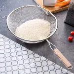Ahşap Saplı Paslanmaz Çelik Süzgeç, Büyük Boy Metal Süzgeç 24 * 10 Cm - Estetik ve Dayanıklı: Ahşap-1