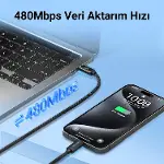 60W Type-C to Type-C RGB Aydınlatmalı Örgülü Şarj ve Data Kablosu 1 Metre-4