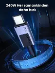 USB-C to USB-C 240W PD Hızlı Şarj Kablosu, Uzay Grisi, 1m, 45067-2