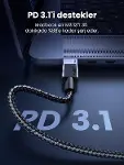 USB-C to USB-C 240W PD Hızlı Şarj Kablosu, Uzay Grisi, 1m, 45067-3