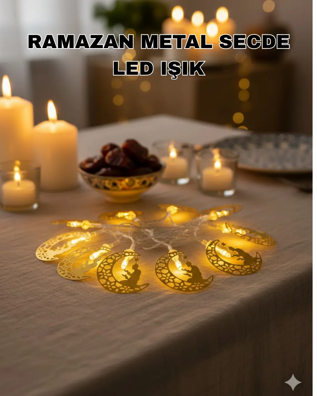 Secde Eden Adam Figürlü Ay Tasarımlı Ramazan LED Işık