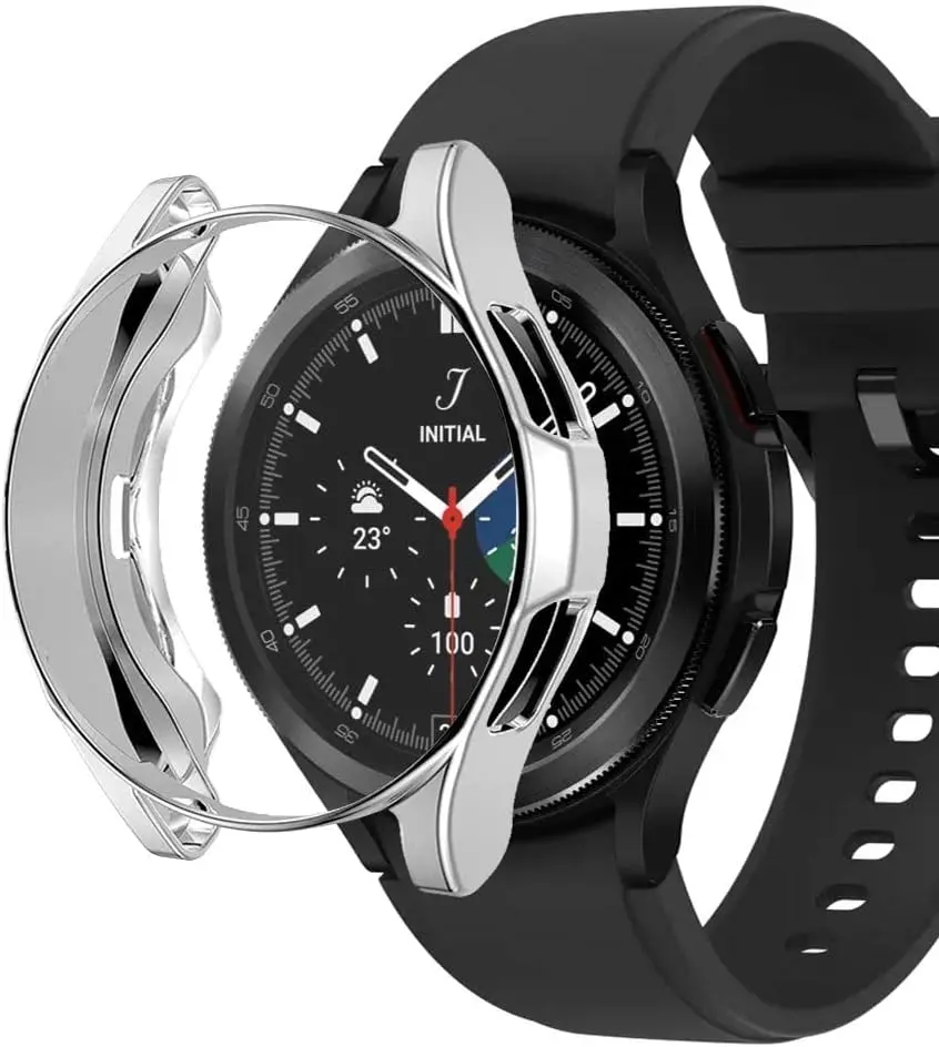 Samsung Galaxy Watch 4 Classic 42mm için Kılıf 360 Full Round Soft Silicone Gümüş [Galaxy Watch 4 Cl
