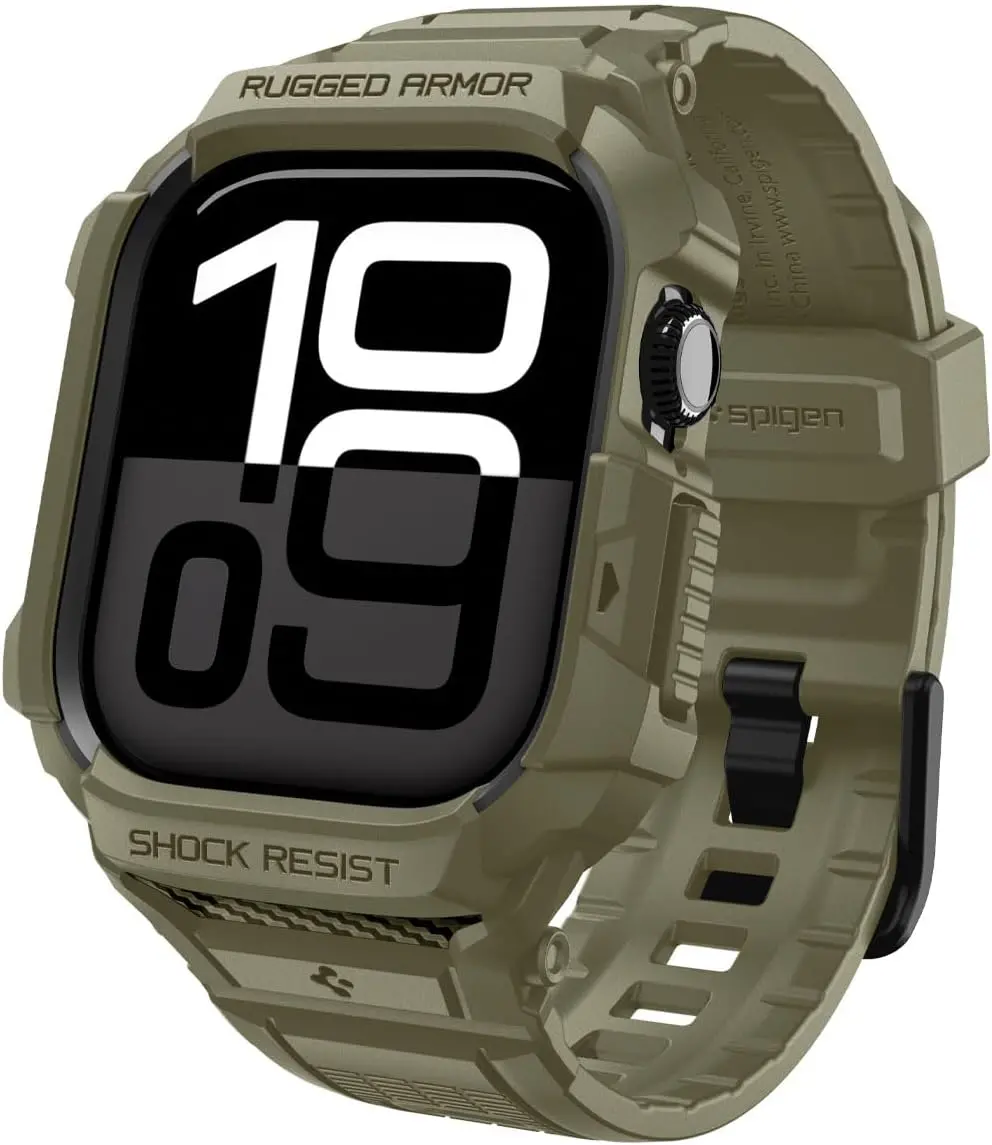 Apple Watch 46mm Seri 11/10 ile Uyumlu Kılıf & Kordon Kayış Rugged Armor Pro 2 Vintage Khaki - ACS10