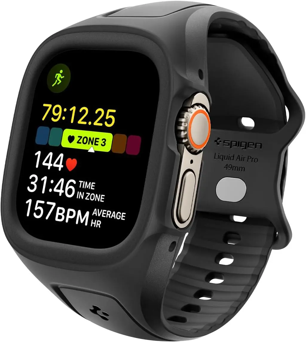 Apple Watch 49mm Ultra 4/3/2/1 ile Uyumlu Kılıf & Kordon Kayış Liquid Air Pro Black - ACS05463