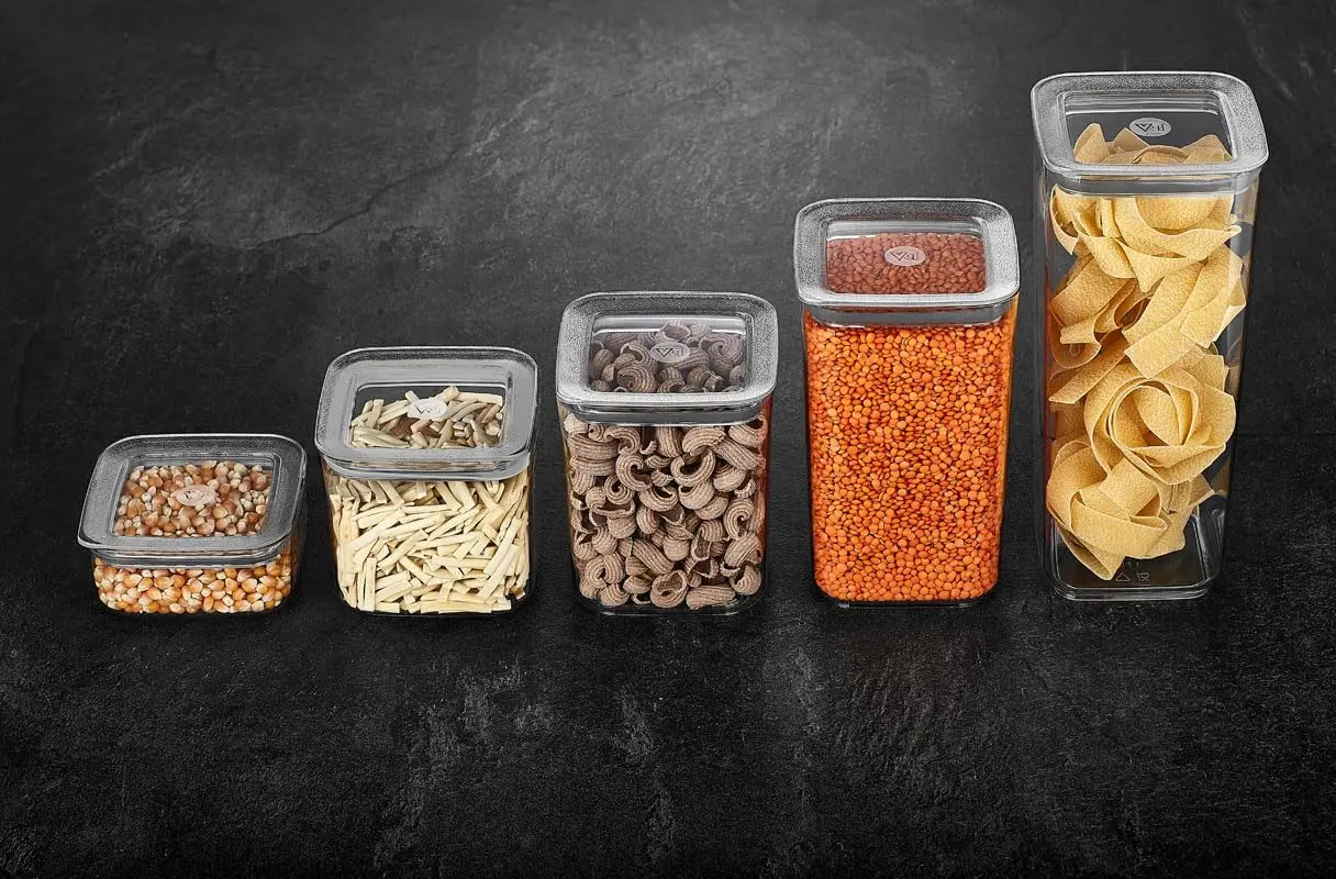 Sude Kare Saklama Kabı, 5'Li Set (1700 Ml+1200 Ml+1000Ml+700Ml+350 Ml)