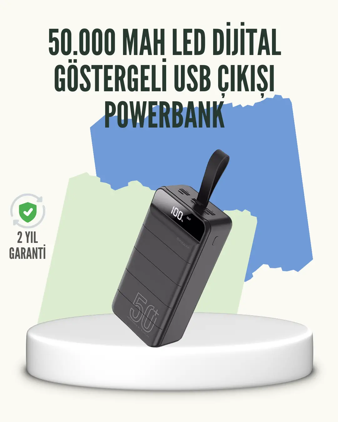 Yüksek Kapasiteli 50.000 mAh Powerbank – Type-C, Lightning ve Micro USB Uyumlu, Çoklu Cihaz Şarj Öze
