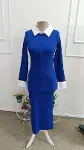 Kadın Uzun Kollu Yakalı Yakası, Kol Ağzı Trikoton Uzun Kaşkorse Elbise-5