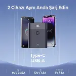 PB20W 10000MAH Type-C ve USB Çift Çıkışlı Dijital Ekranlı Mini Powerbank Siyah iPhone Huawei Uyumlu-3