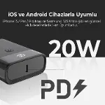 PB20W 10000MAH Type-C ve USB Çift Çıkışlı Dijital Ekranlı Mini Powerbank Siyah iPhone Huawei Uyumlu-4