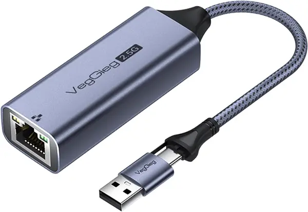 USB-A ve Type-C 2.5G Gigabit Ethernet Dönüştürücü Adaptör