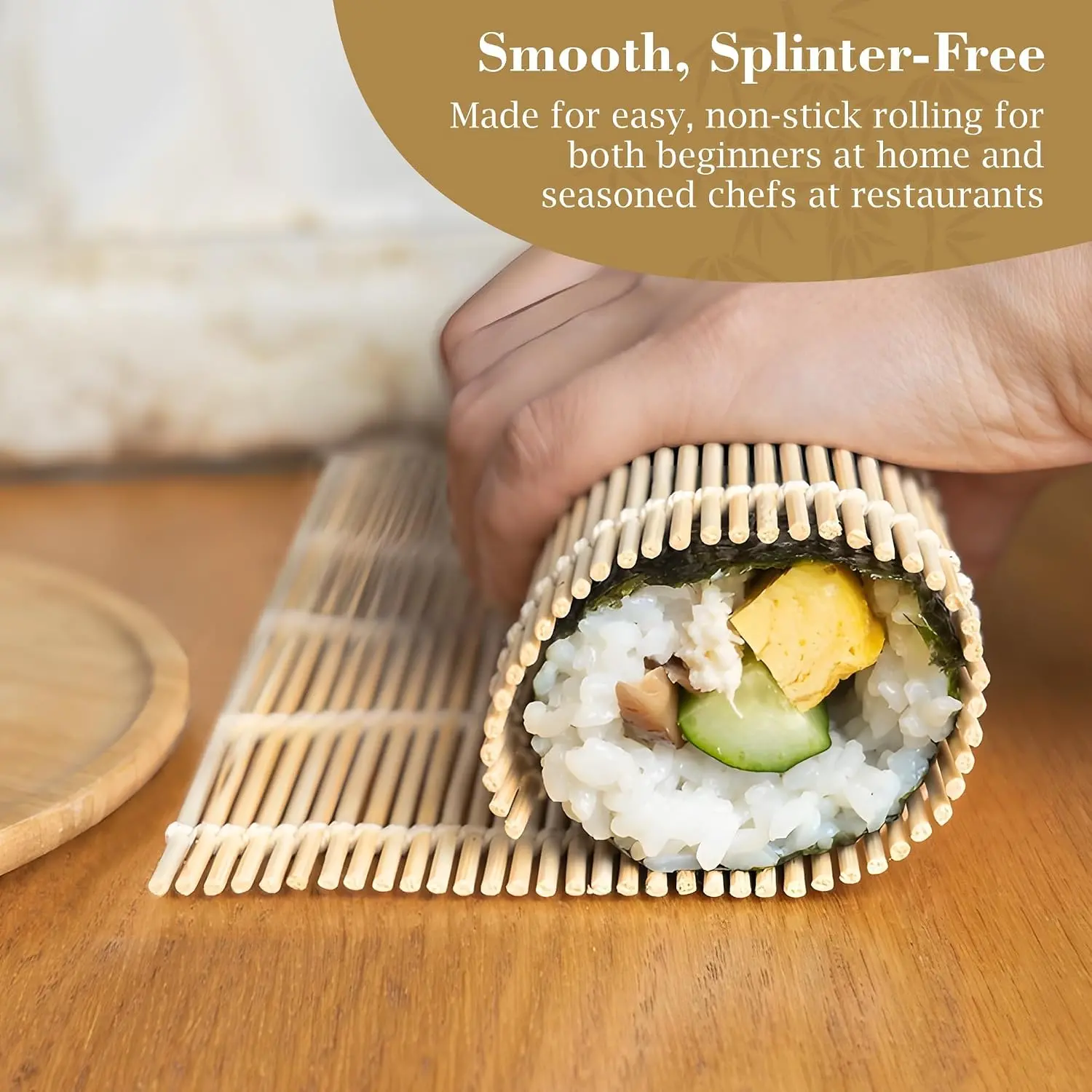 Bambu Sushi Sarma Hasırı 24x24 cm | Doğal Bambu Sushi Mat | Sushi Maker için Rulo Sarma Matı | Evde