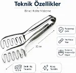 Paslanmaz Çelik Maşa, Salata Makarna Mutfak Maşası 20 cm, Mutfak Seti, Premium Kalite, Tek Parça Yap-5