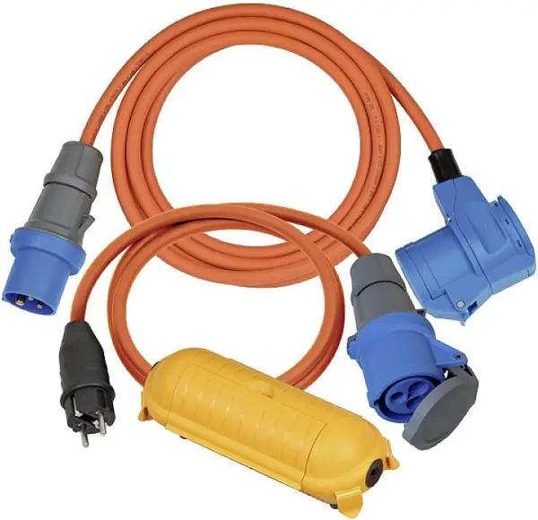 Kamp adaptör seti/CEE adaptör kablosu 1,5 m, CEE 230 V uzatma kablosu 3 m, Safe-Box Big IP44 (her ka