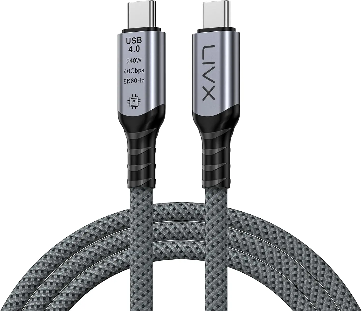 FAST USB 4.0 40Gbps, 240W, 8K60Hz USB4.0 USB-C Kablosu 1.5 Metre Gri KLV-1.5