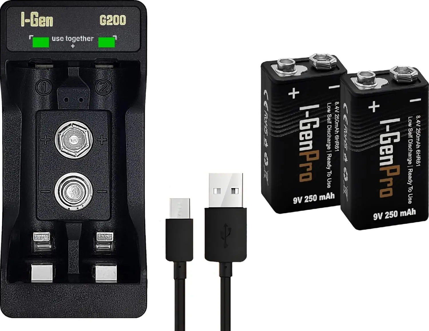 Batteries D925 2’li AA/AAA/9V Pil Şarj Aleti + 2 Adet 9V Pro 250 mAh Ni-MH Şarjlı 9V Pil Seti