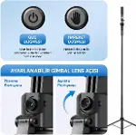 AI Yüz Takipli Selfie Çubuğu Tripod, 360° Otomatik Takip Gimbal, Quadrapod (4 Ayaklı) Taban, Uzaktan-3