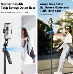 AI Yüz Takipli Selfie Çubuğu Tripod, 360° Otomatik Takip Gimbal, Quadrapod (4 Ayaklı) Taban, Uzaktan-6